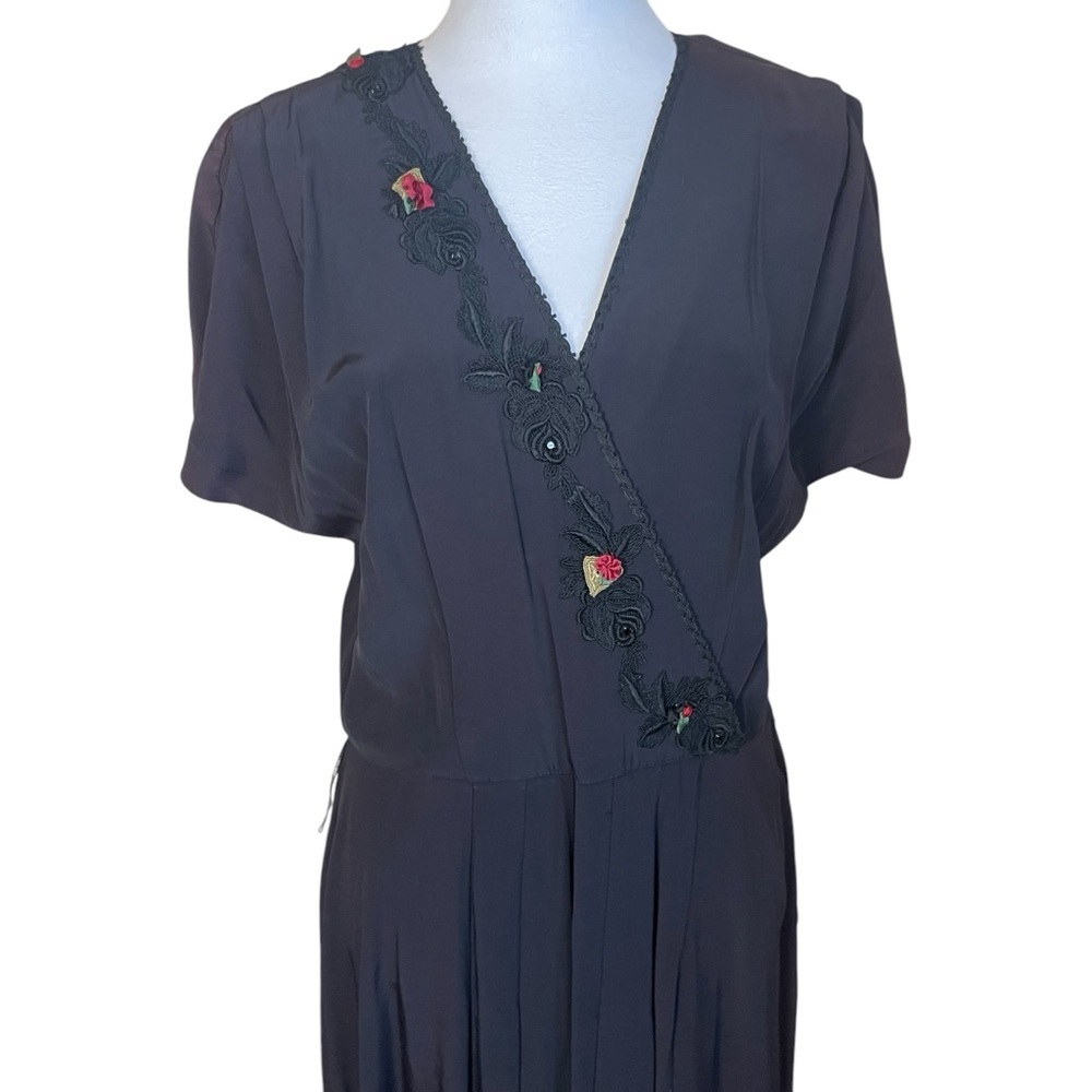 Vintage 80s Karen Alexander Black Victorian Gothic Maxi Dress 10 Embroidery Read